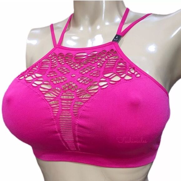 Victoria’s Secret high neck Seamless Unlined bralette bra Pink Medium - Picture 2 of 3